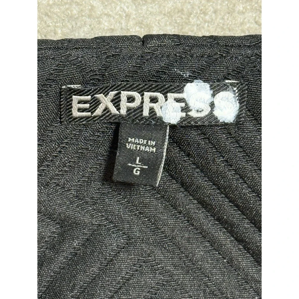 Express Jacket Womens Large Black Quilted Geometric Open Front Collarless Raglan